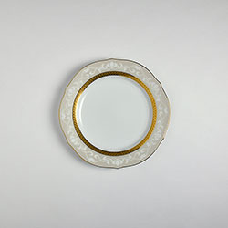 ノリタケ　丸皿（ゴールド）内線白の地絵