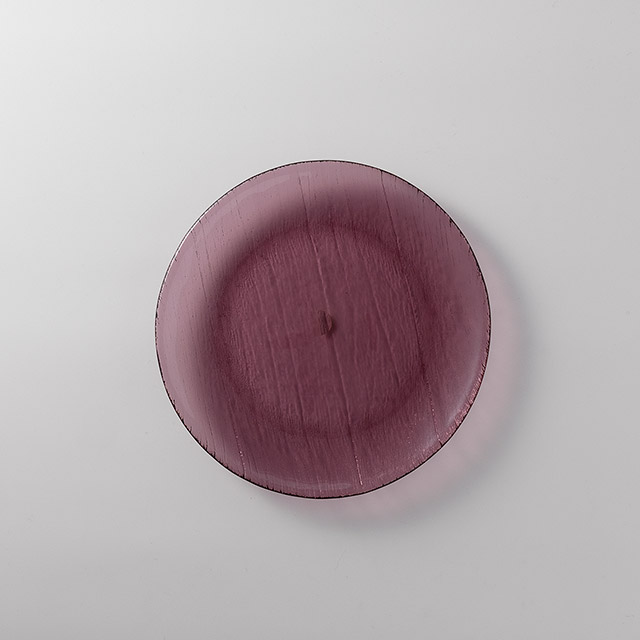 ガラスプレート光のすじ18cm 丸ワインレッド