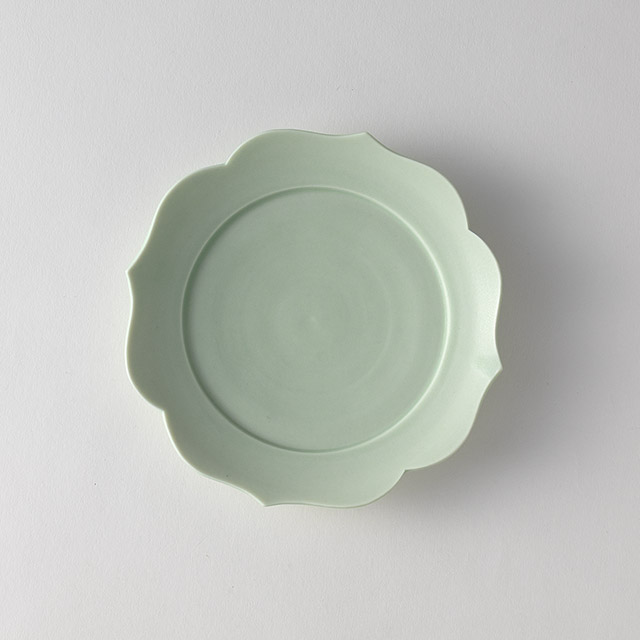 丸谷牧子　蓮花リム皿　グリーン