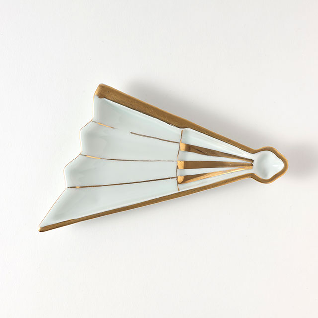 扇面皿 白/金