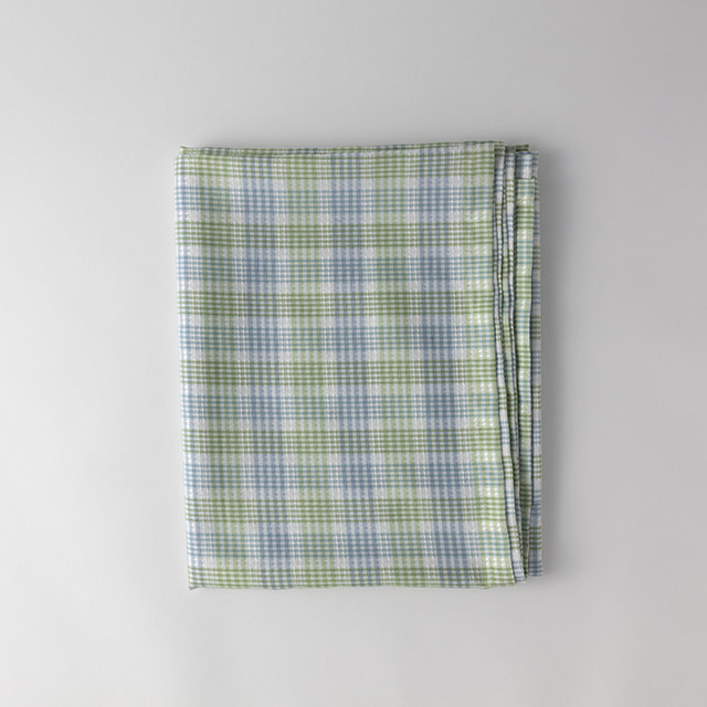 テーブルクロス 綿ブルー/緑格子両縫