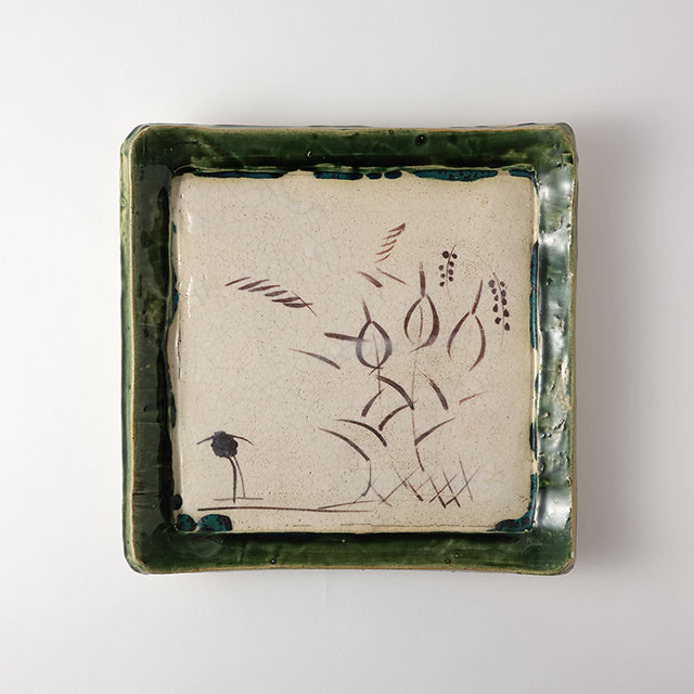 織部サギ絵 大皿