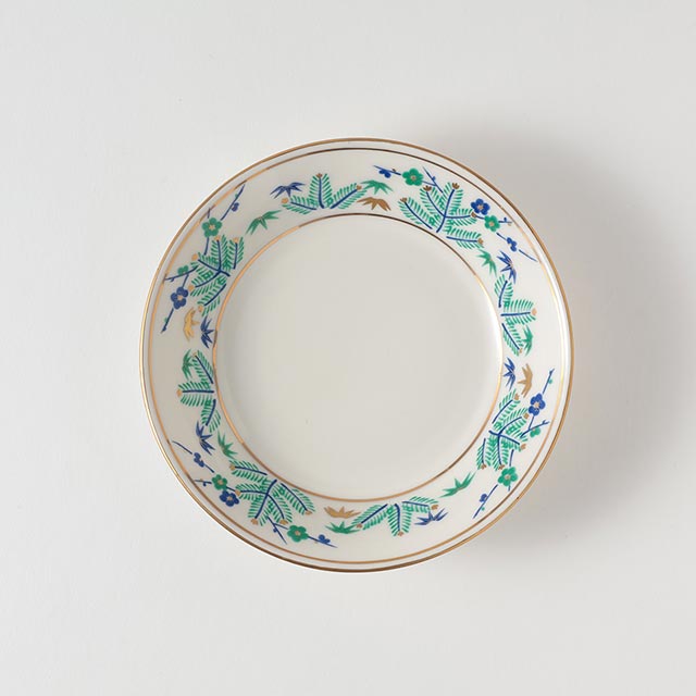 陶器松　白／緑　取り皿