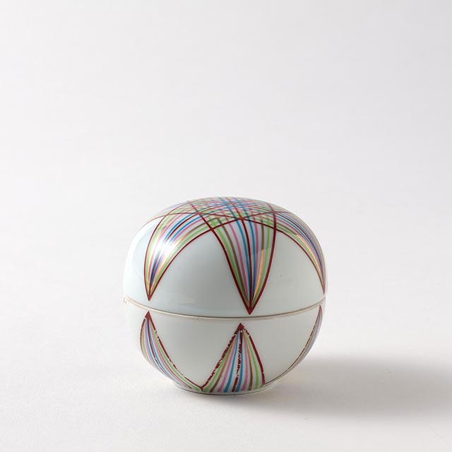 陶フタ付き手まり 朱の器