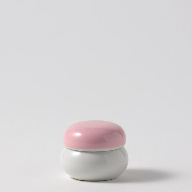 陶フタ付ピンク／白二段重餅