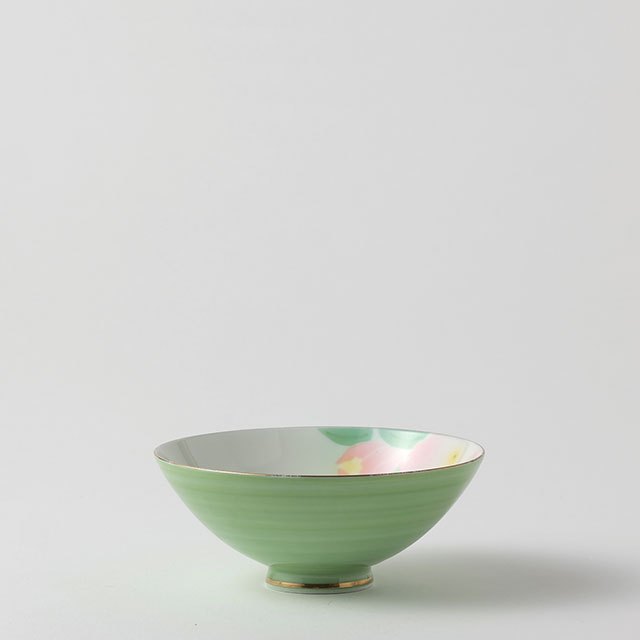 茶碗　深川モスGr　ピンク花