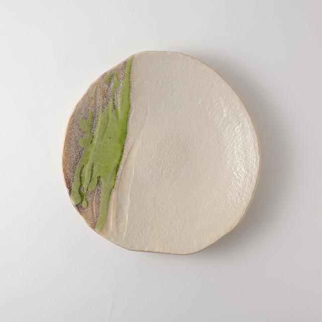 変形丸皿 Be/若緑