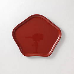 漆　アソベ　五角形盆　朱