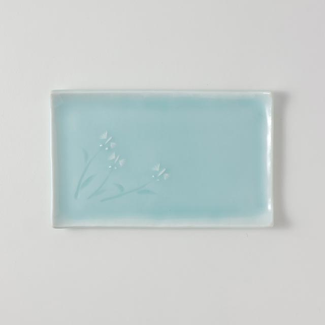 長皿 グリーン/ブルー草花