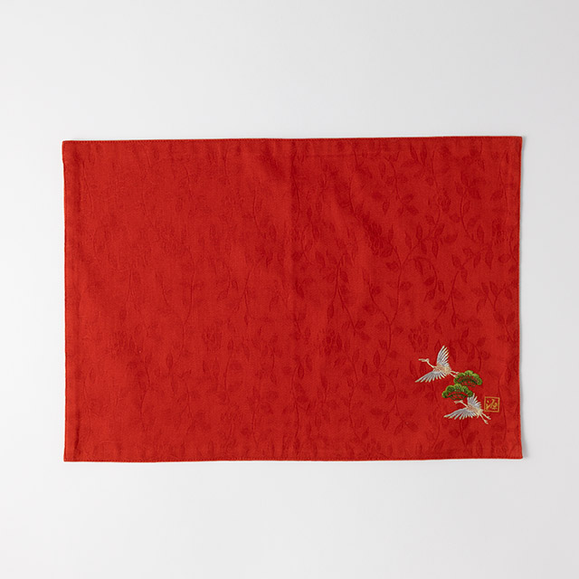 和）ランチョンマット　赤／鶴