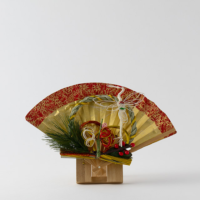 正月飾り 扇 白木スタンド付き