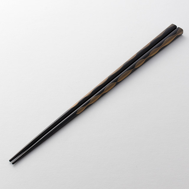 箸 黒ゴールド波