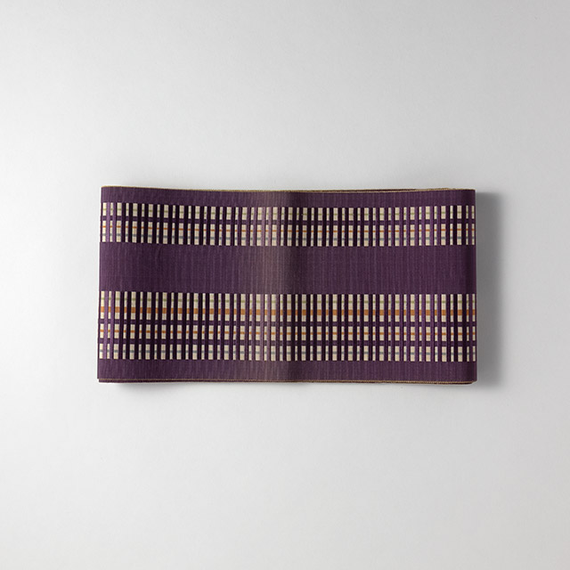 半幅帯　紫　横しま柄