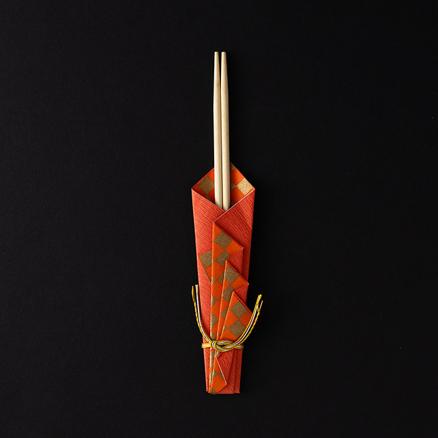 祝箸　朱／金市松　金水引