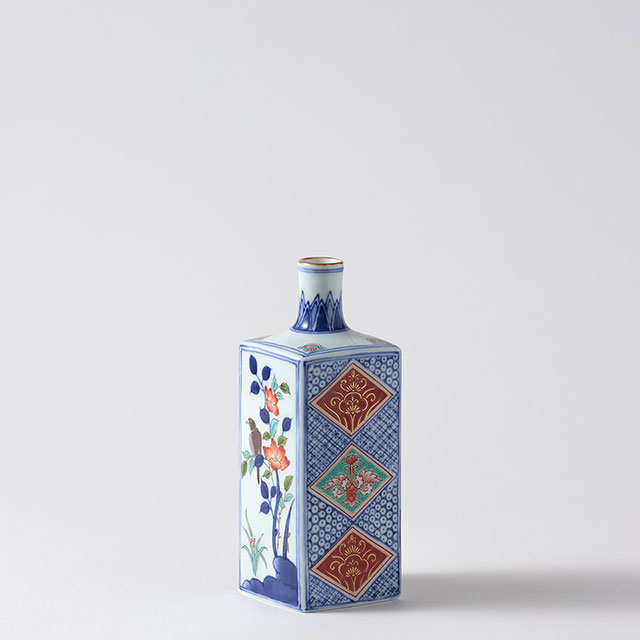 徳利　染錦地紋（角）