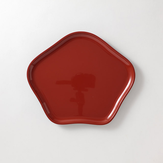 漆 アソベ 五角形盆 朱