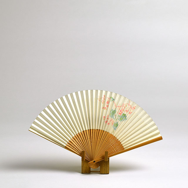 夏扇子　女用白／ピンク花