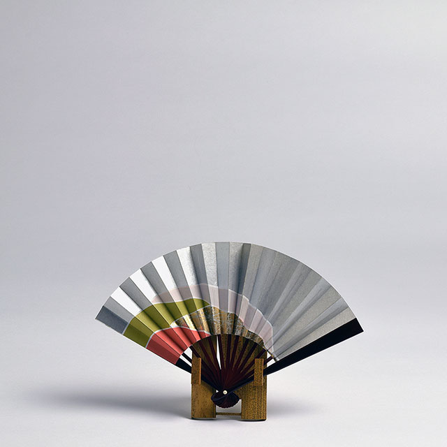 茶道扇 銀/オレンジ/緑