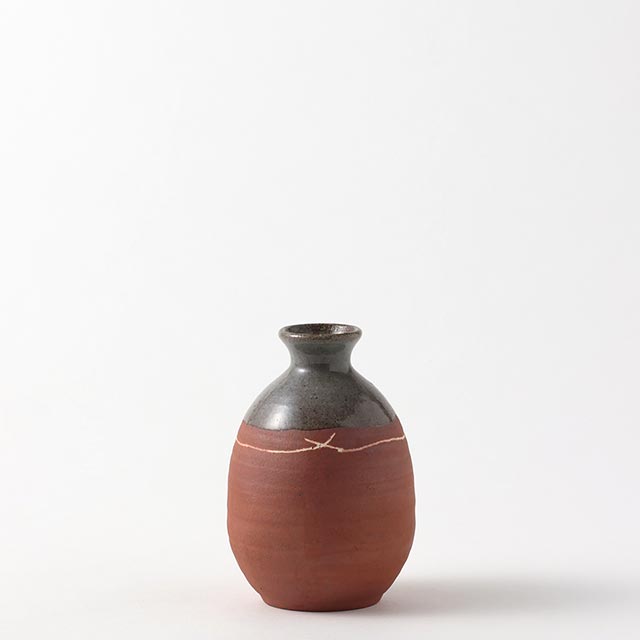 象眠けがき　丸徳利　茶・白線