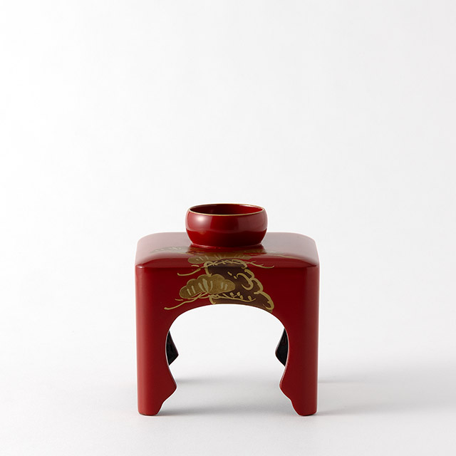 屠蘇器 朱色 金色の松(盃台)