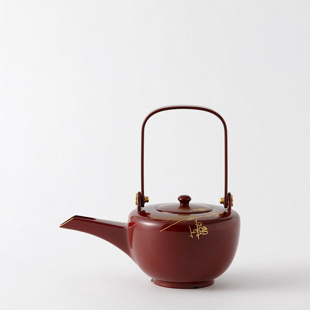 朱四つ揃屠蘇器松竹梅鶴沈金（銚子）