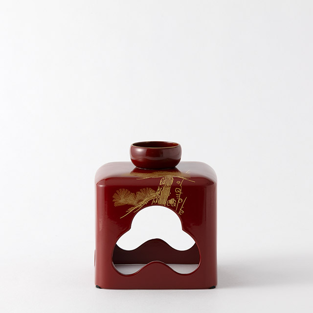 朱四つ揃屠蘇器松竹梅鶴沈金(盃台)