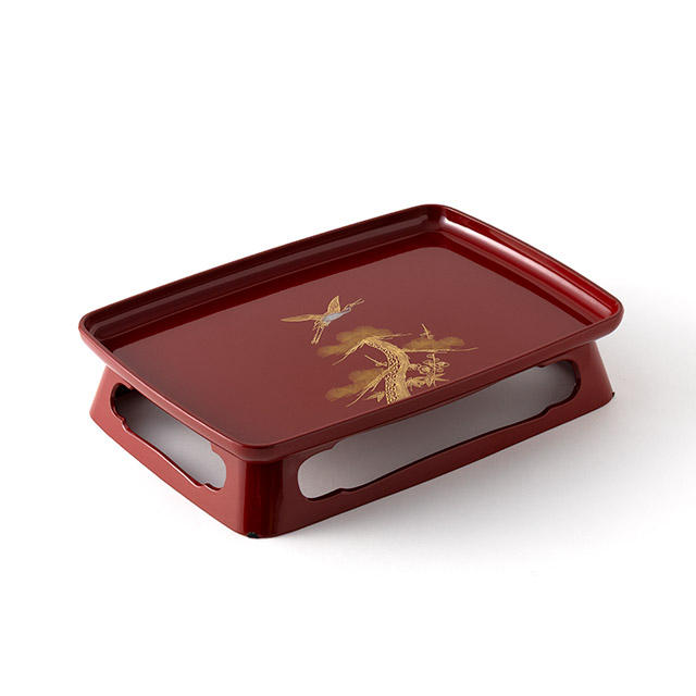 朱四つ揃屠蘇器松竹梅鶴沈金（屠蘇台）