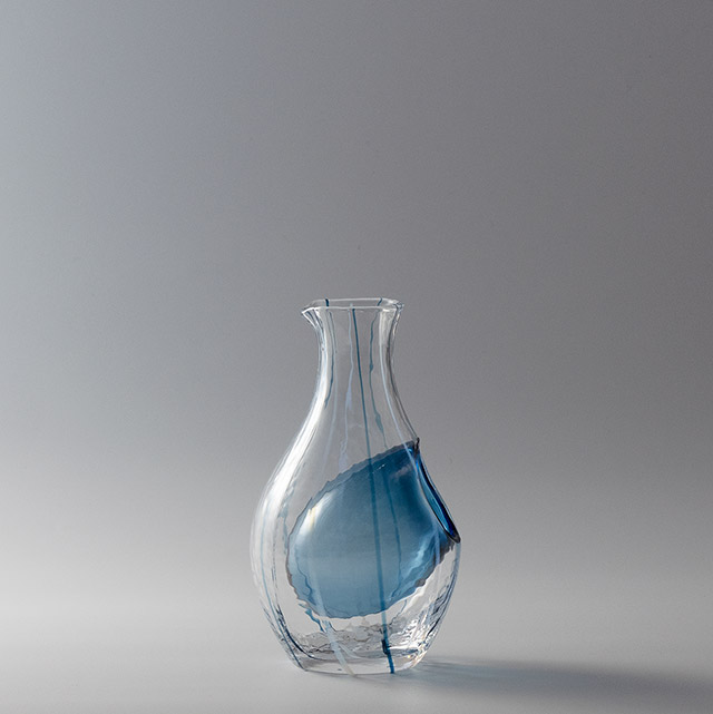 白／紺ライン　ガラス徳利