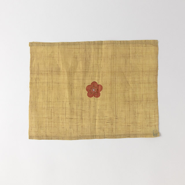 麻マット ミニ黄 ピンクの花