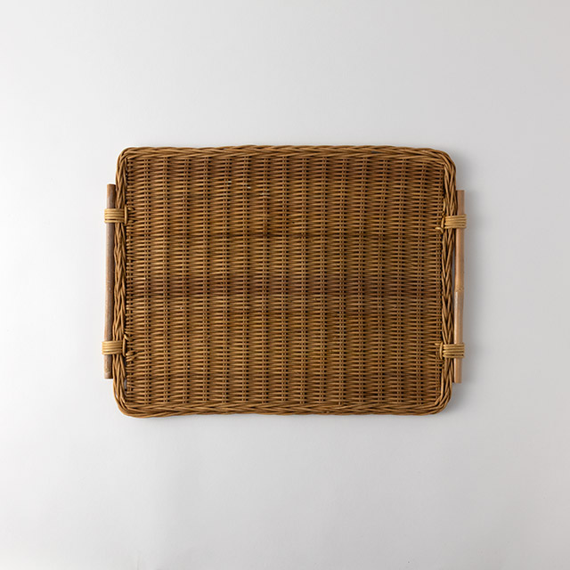 籐3c 平トレー 両手付 ブラウン