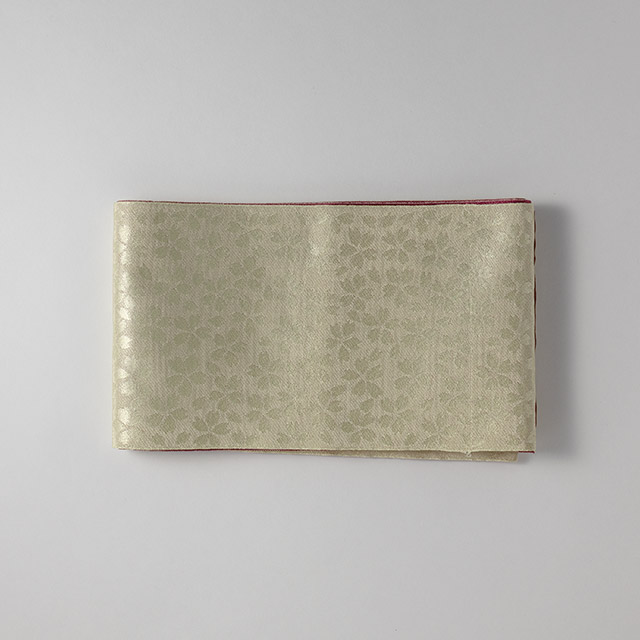 半幅帯　ベージュ／エンジ