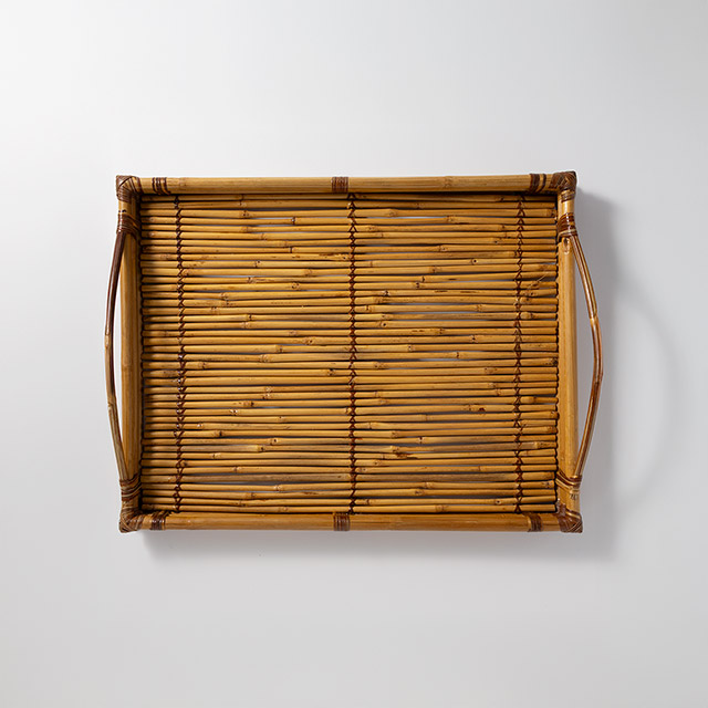 白 竹組両手 長方トレー