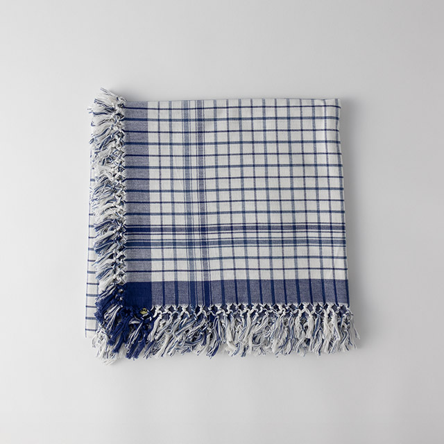 テーブルクロス 房付 白/紺