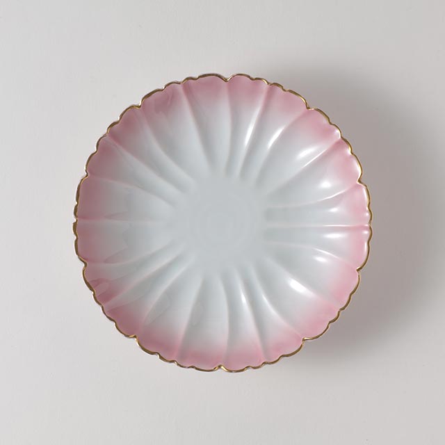 丸皿 白/ピンク渕金 16c