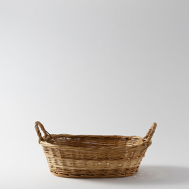 籐楕円手付バスケット　白／茶