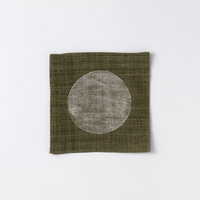 麻布 コースター 茶/銀の円