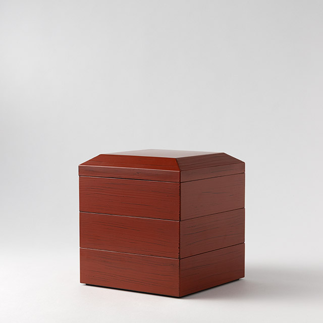 富士型三段重(朱)油彩