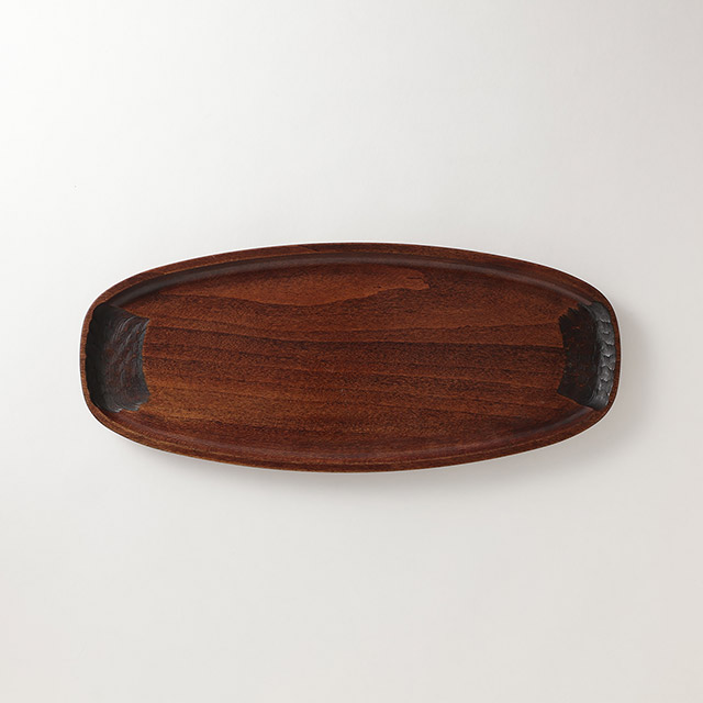 木製楕円トレー 古代菊彫