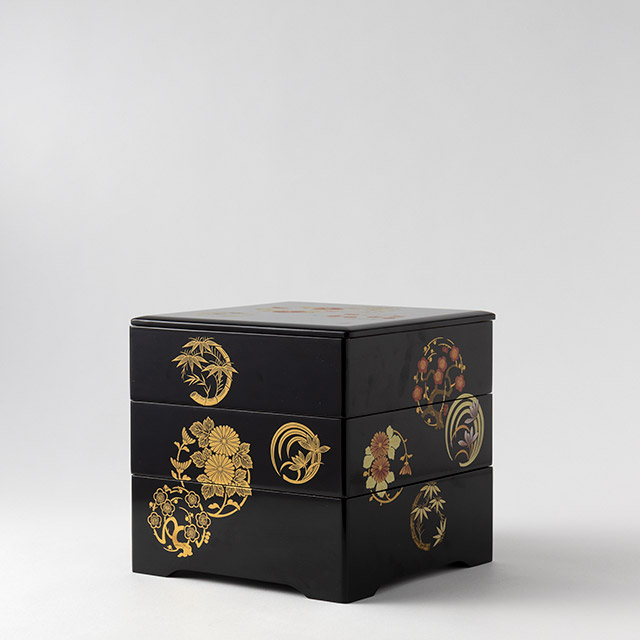 重箱花丸皿 君子 黒