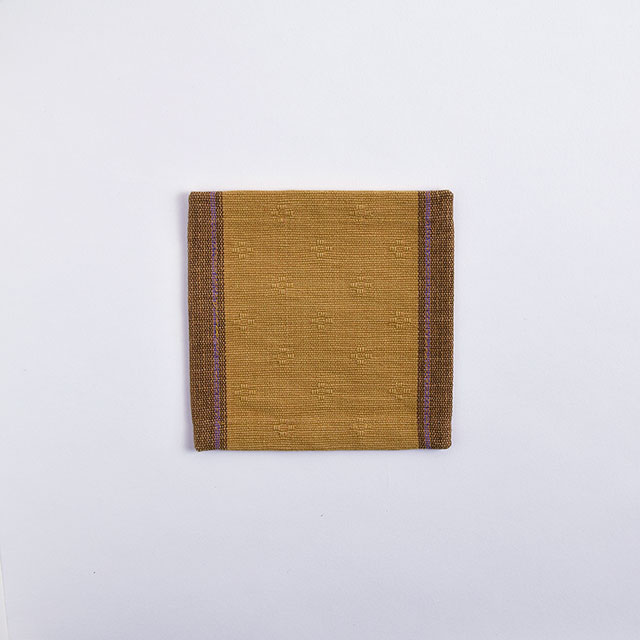 布コースター　茶地紫ライン