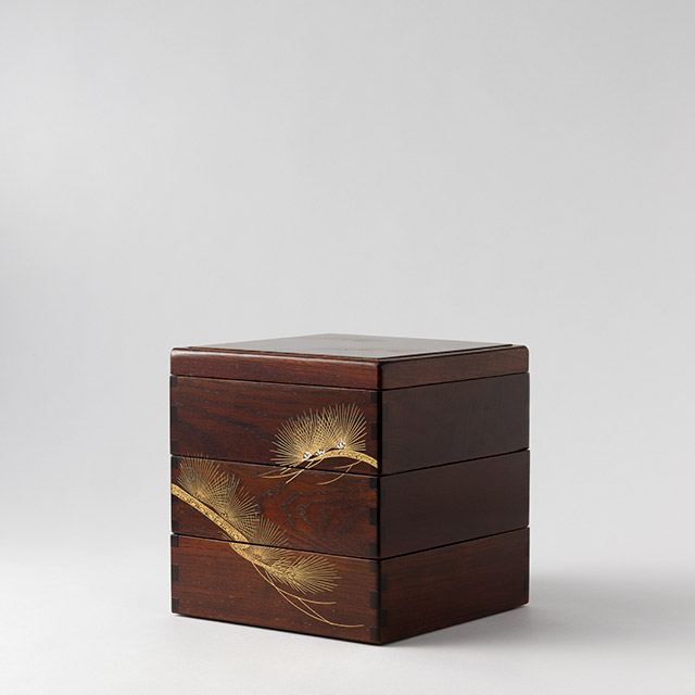 飛鳥6寸三段重箱 長寿松