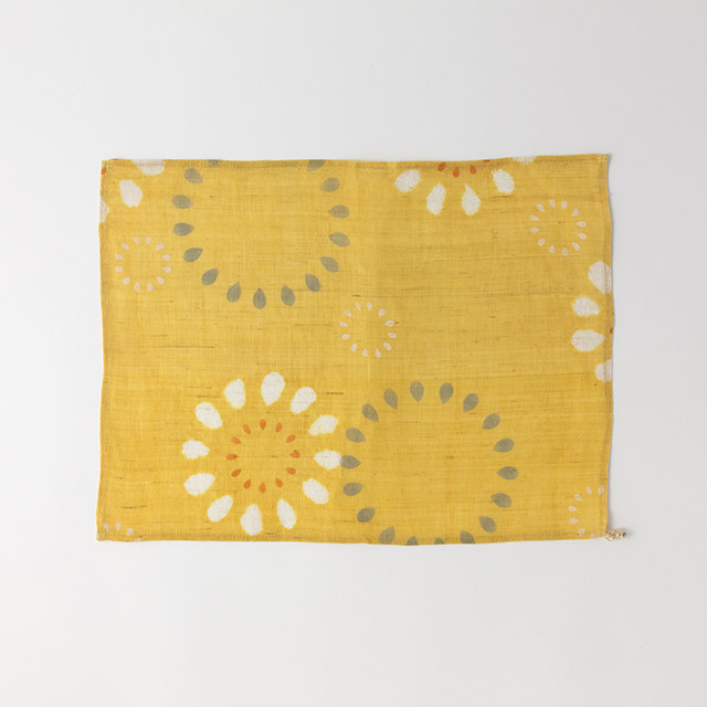 テーブルマット　花火（黄地）麻