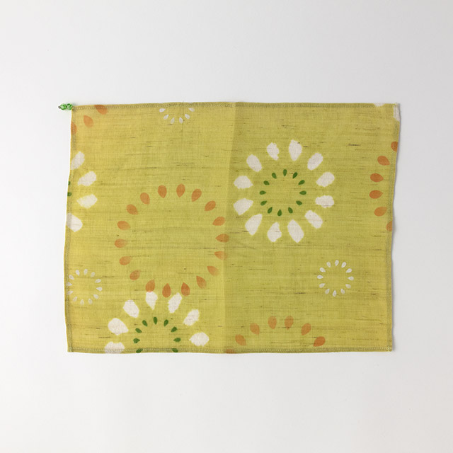 テーブルマット　花火（緑地）麻