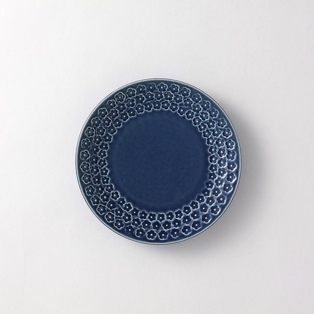 印花　マット青プレート16.5cm