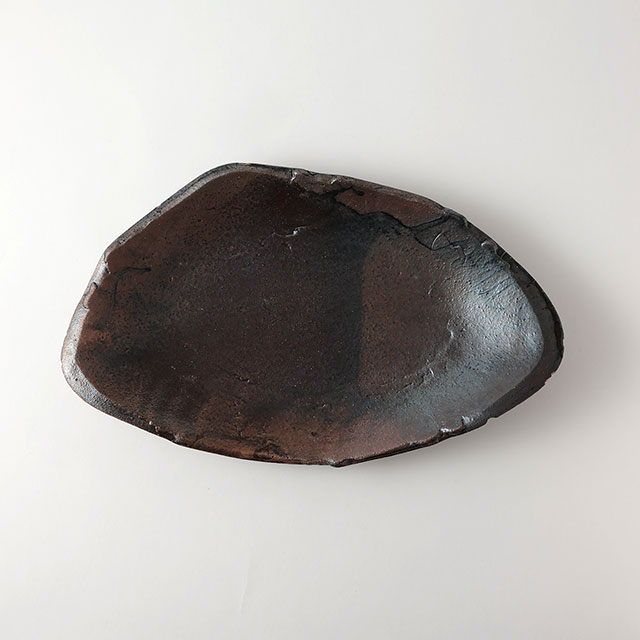 和)Hiyo 茶 変形楕円大皿