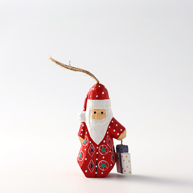 X'masオーナメント 木彫りサンタプレゼント