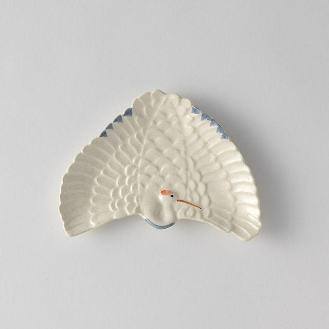 鶴の皿　白　青ポイント