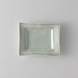 ミニ長皿グレー地朱ライン12×10