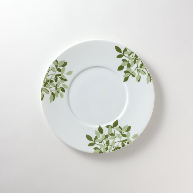 TC 21cmプレート白 フチ緑・銀