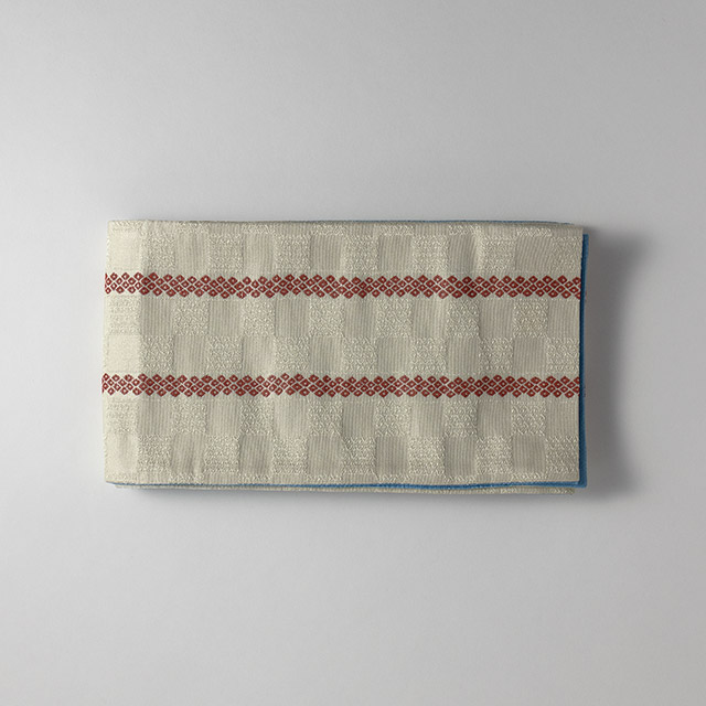 細帯 ベージュ地キューブ